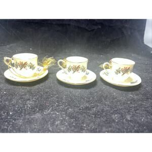 3 Lenox Winter Greetings Miniature Cup & Saucer Ornament